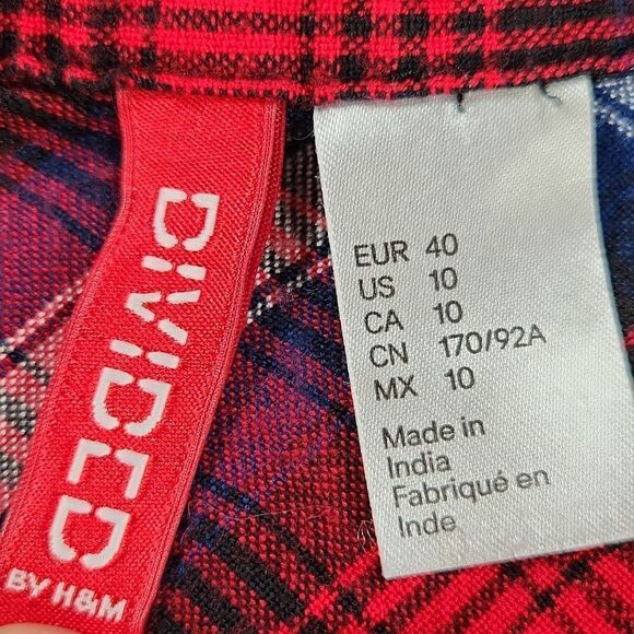 🧚♂️H&M Divided Red & Blue Plaid Long Sleeved Tunic Top Size 10 - Picture 10 of 13